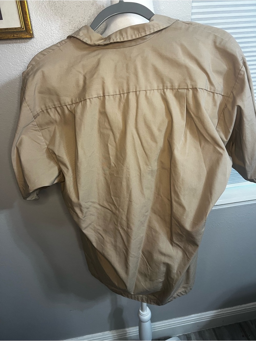 Vintage Christian Dior Work Shirt Button-Down Women's Large Tan, Blue White red - Picture 14 of 16